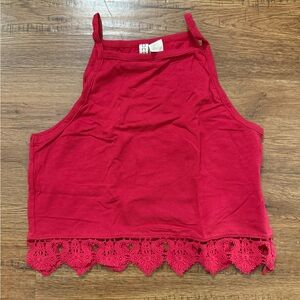 H&M Red Crop Top with Lace Hem
